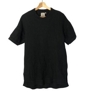 ELK Clothing Black Crewneck Sweater Knit Short Sleeve Tunic Mini Dress S